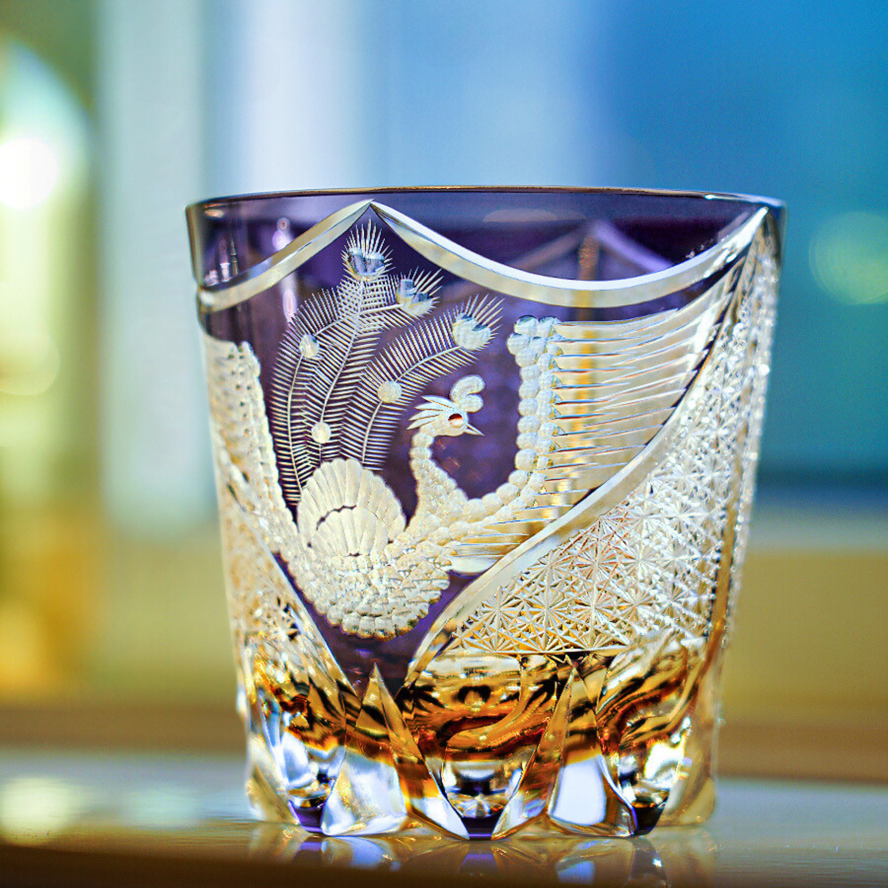 Edo Kiriko Handcrafted Dancing Phoenix Whisky Glass – A Soaring Symphony in Crystal