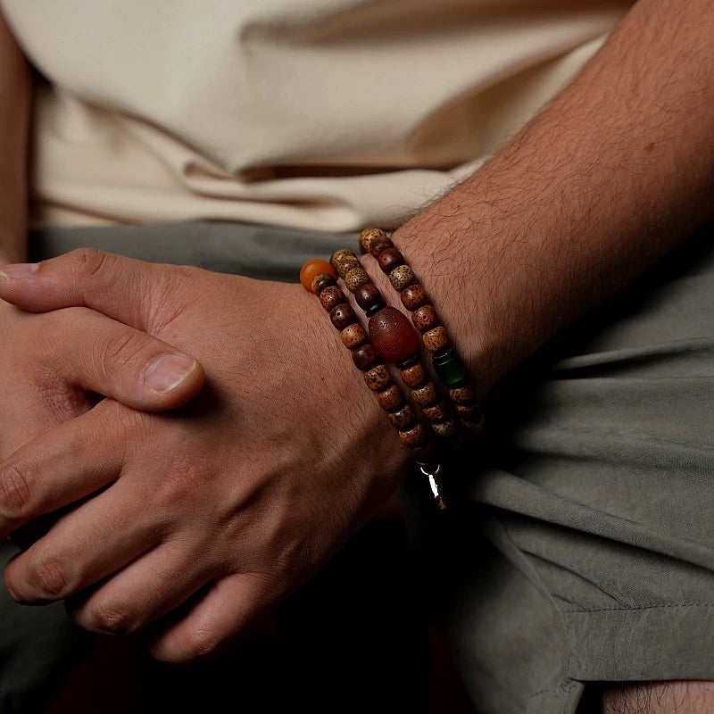 Star-Moon Bodhi Seed Mala Bracelet – Aged Wisdom, Unique Craft