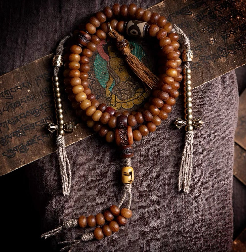 Natural Yak Bone Mala Bracelet – 108 Beads for Men & Women