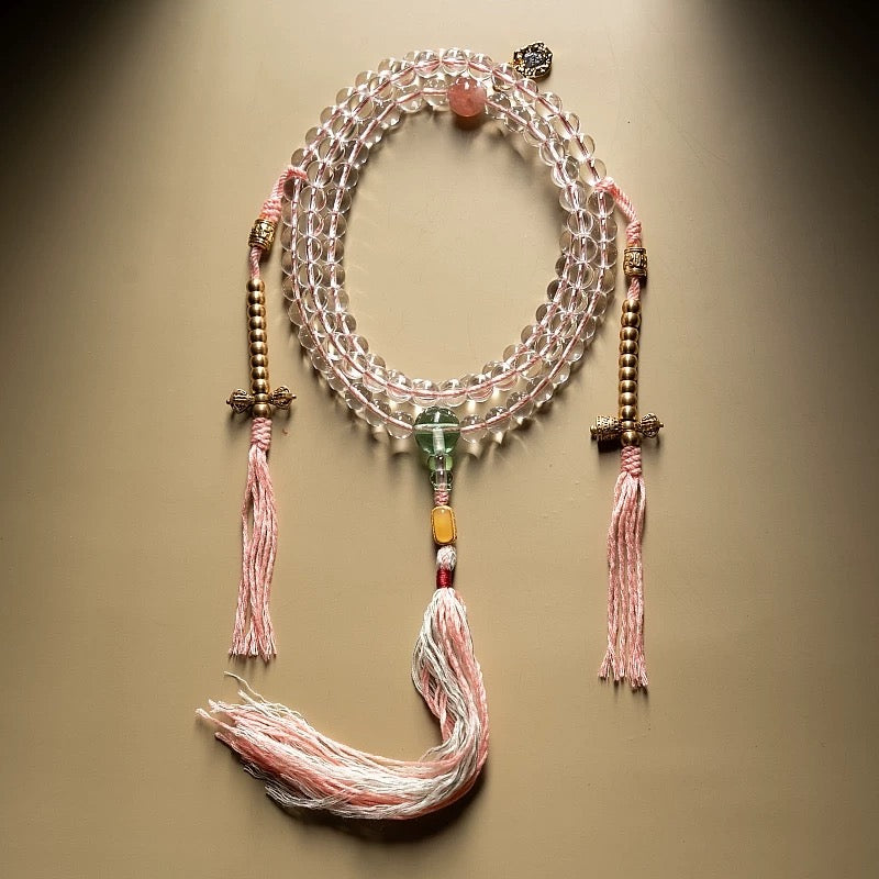 Natural White Crystal Mala Bracelet for Women – 108 Beads of Purity