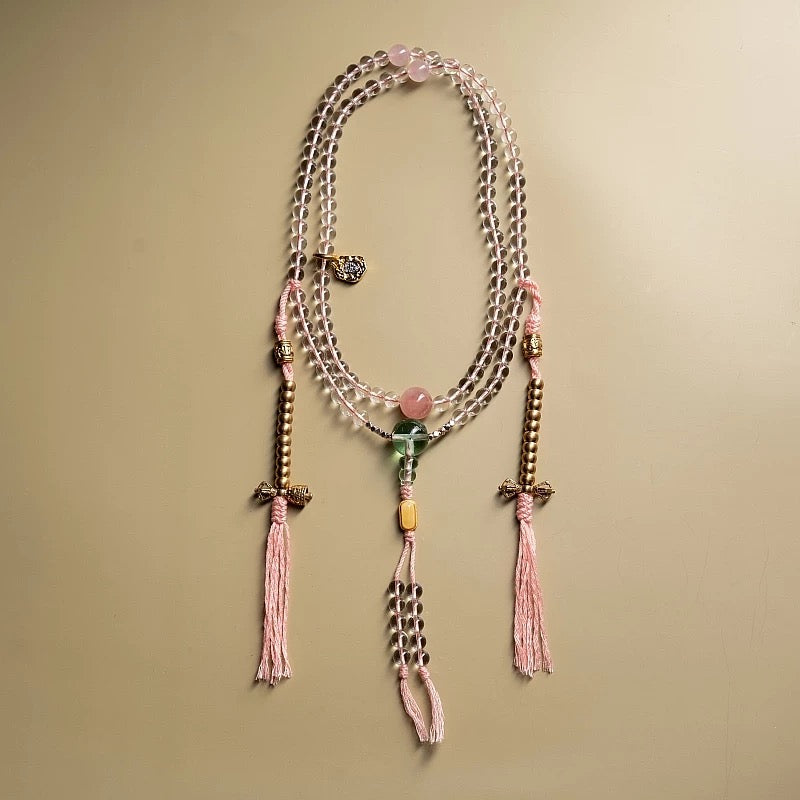 Natural White Crystal Mala Bracelet for Women – 108 Beads of Purity