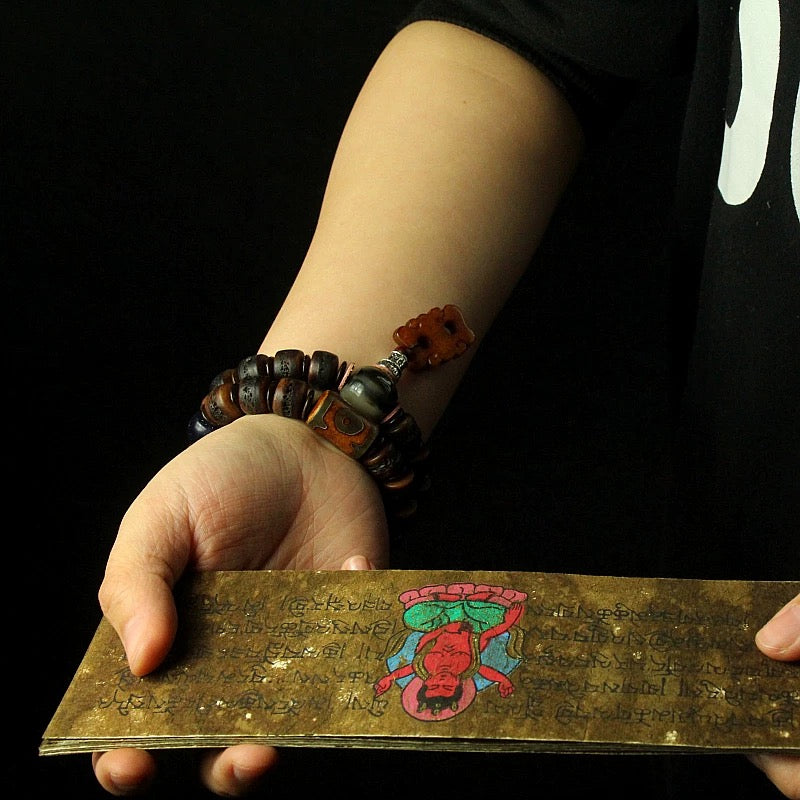 Tibetan Mala Bracelet for Men – Aged Yak Bone & Horn with Precious Stones