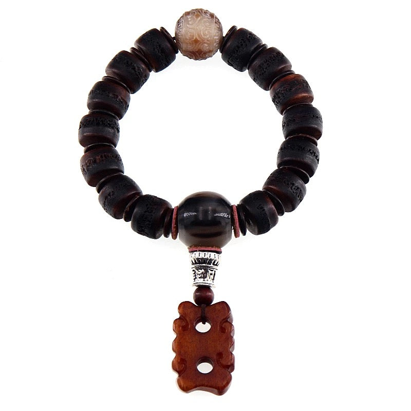 Tibetan Mala Bracelet for Men – Aged Yak Bone & Horn with Precious Stones