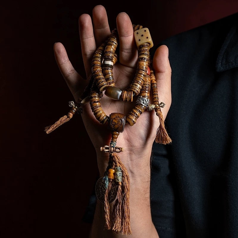 Tibetan Aged Yak Bone Mala – 108 Beads