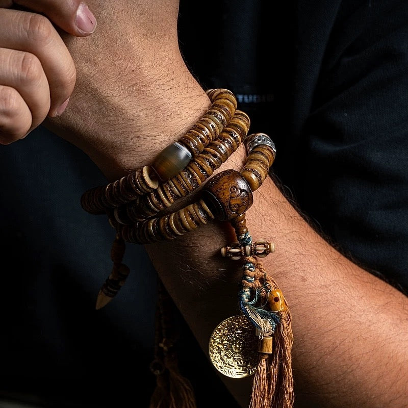 Tibetan Aged Yak Bone Mala – 108 Beads