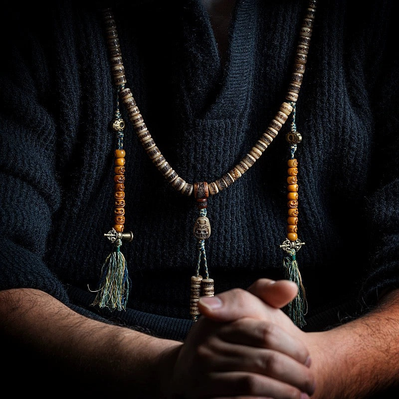 Tibetan Aged Yak Bone Mala for Men – 108 Beads of Tradition
