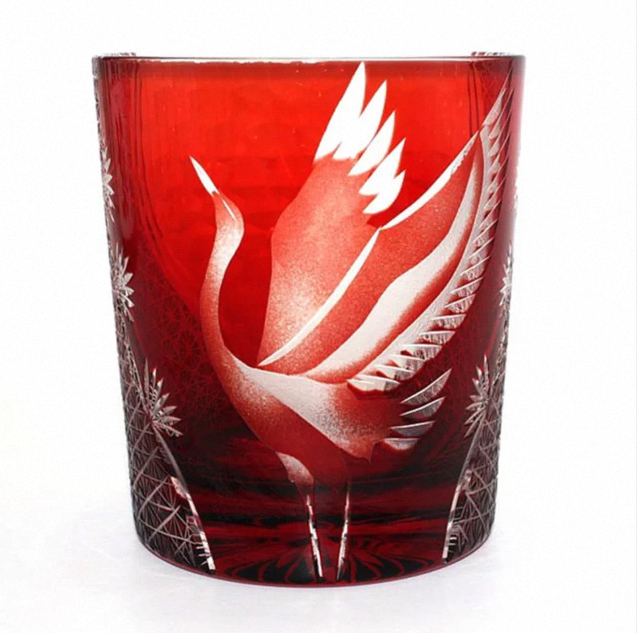 Edo Kiriko Whiskey Glass - Hand-Cut Pine & Crane Design