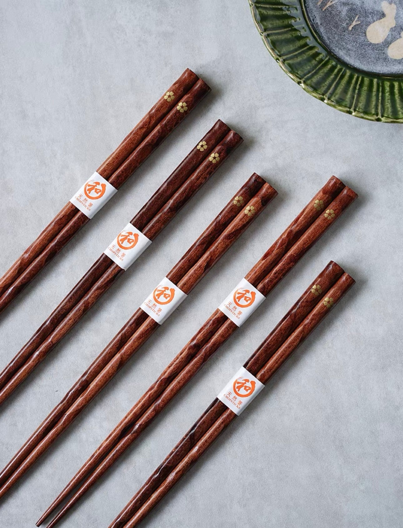 Japanese-Style Wooden Chopsticks with Gold Flower Design