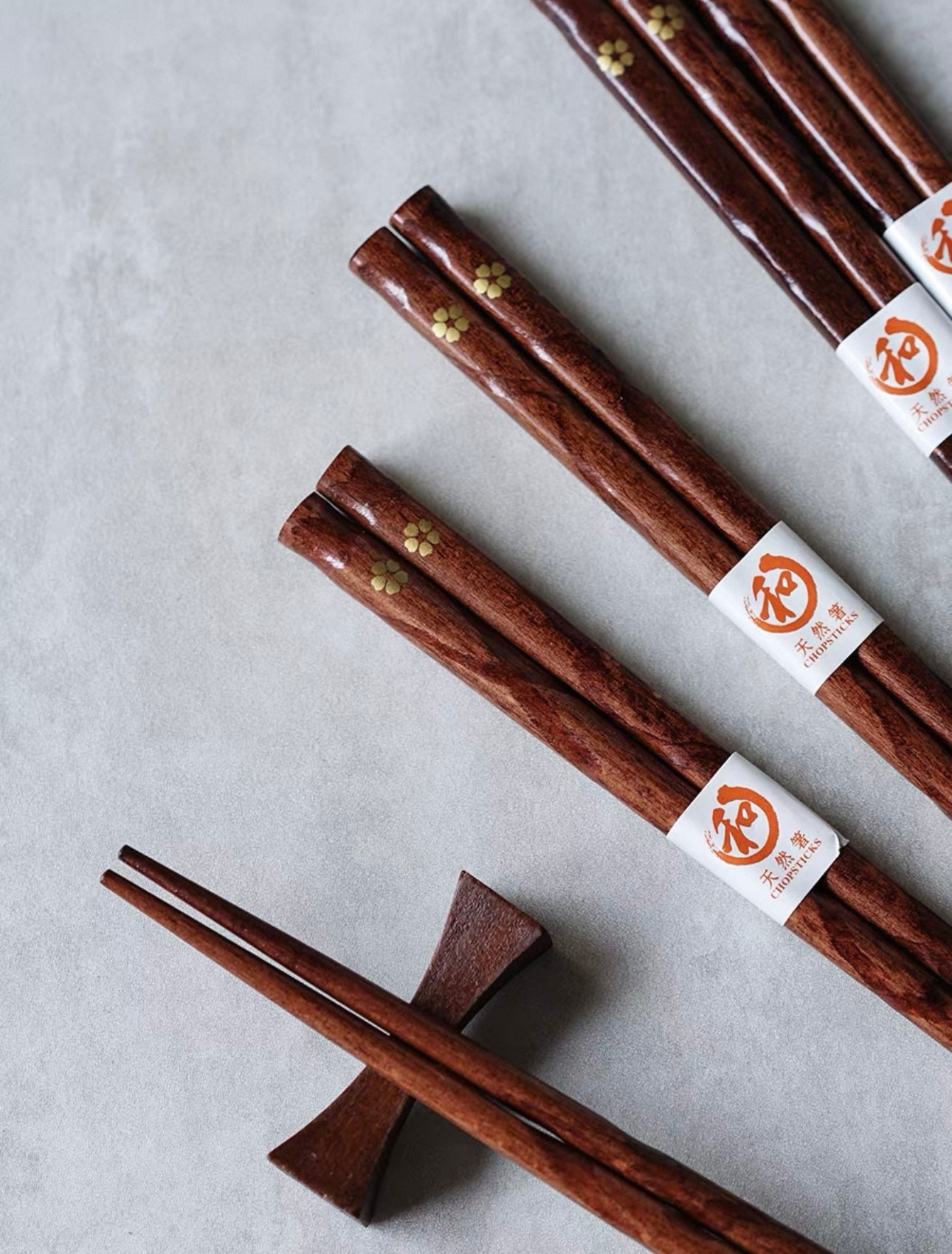 Japanese-Style Wooden Chopsticks with Gold Flower Design