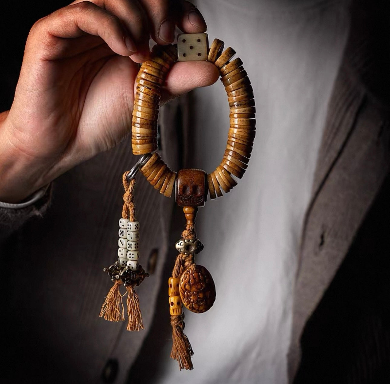 Tibetan-Style Aged Yak Bone Mala Bracelet – For Play and Practice