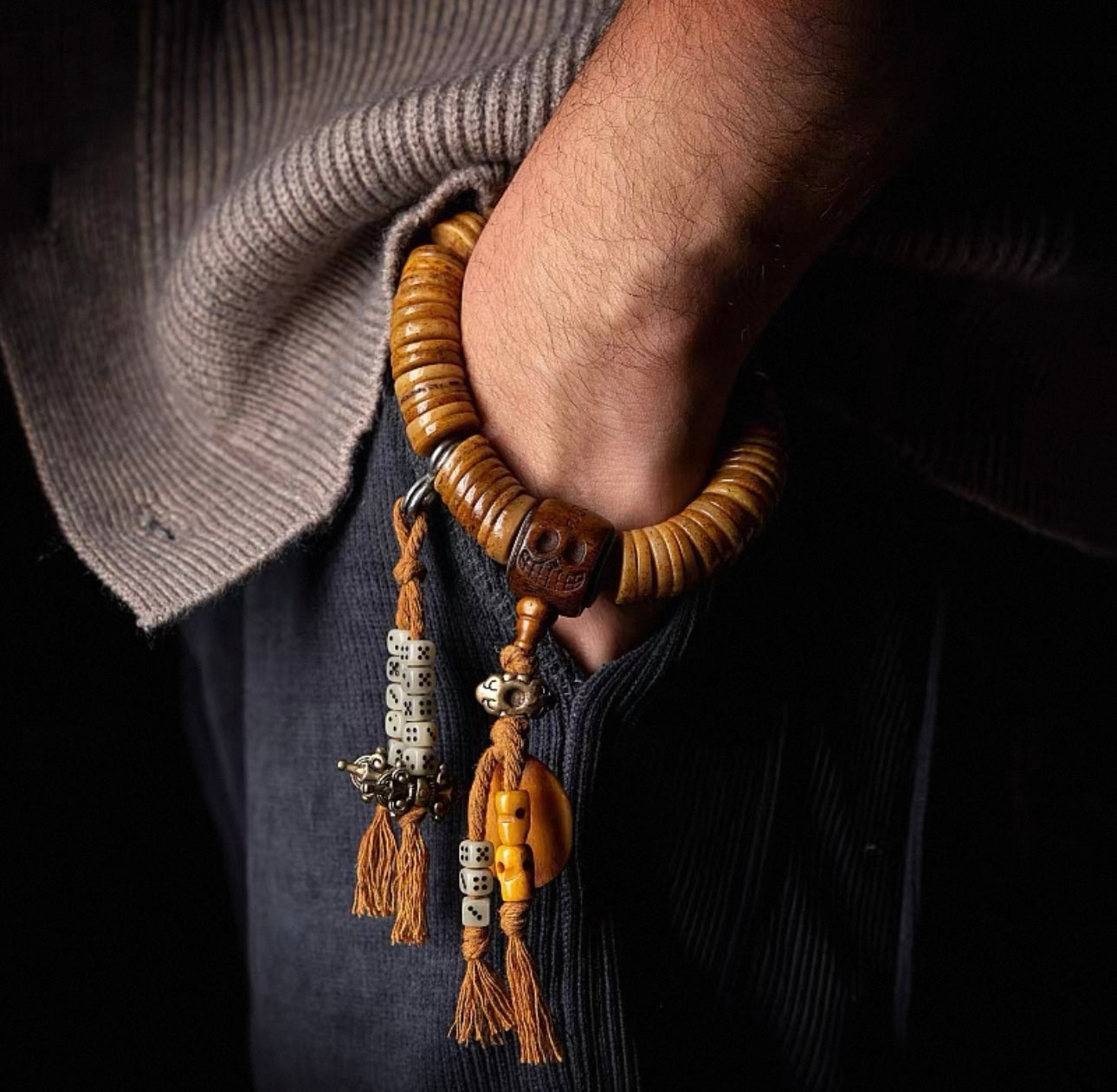 Tibetan-Style Aged Yak Bone Mala Bracelet – For Play and Practice