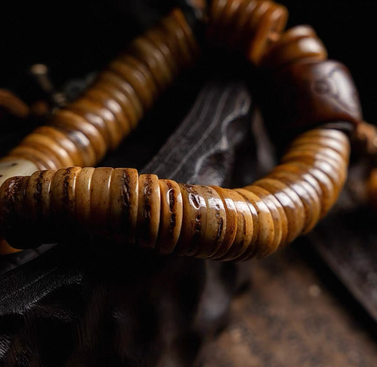 Tibetan-Style Aged Yak Bone Mala Bracelet – For Play and Practice