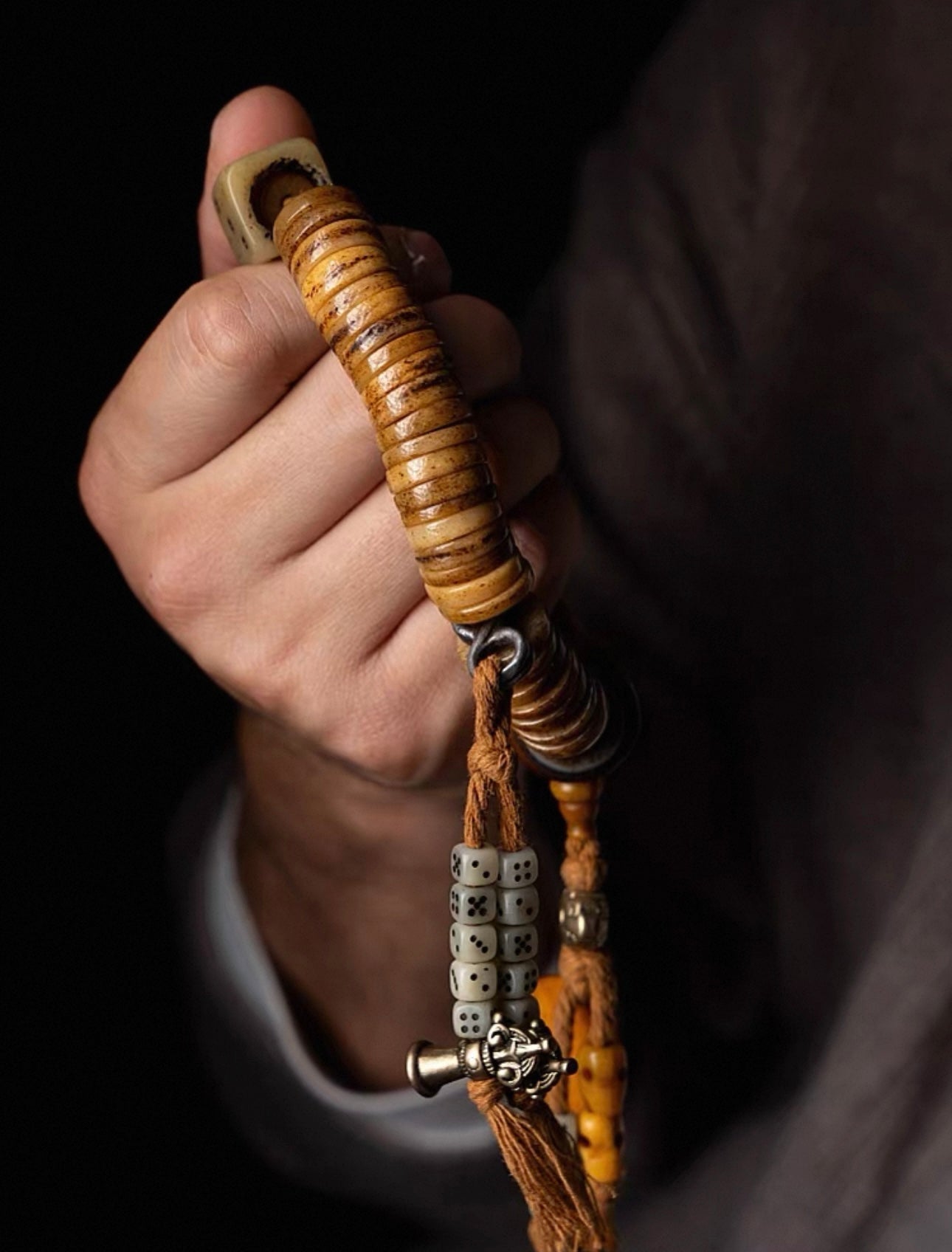 Tibetan-Style Aged Yak Bone Mala Bracelet – For Play and Practice