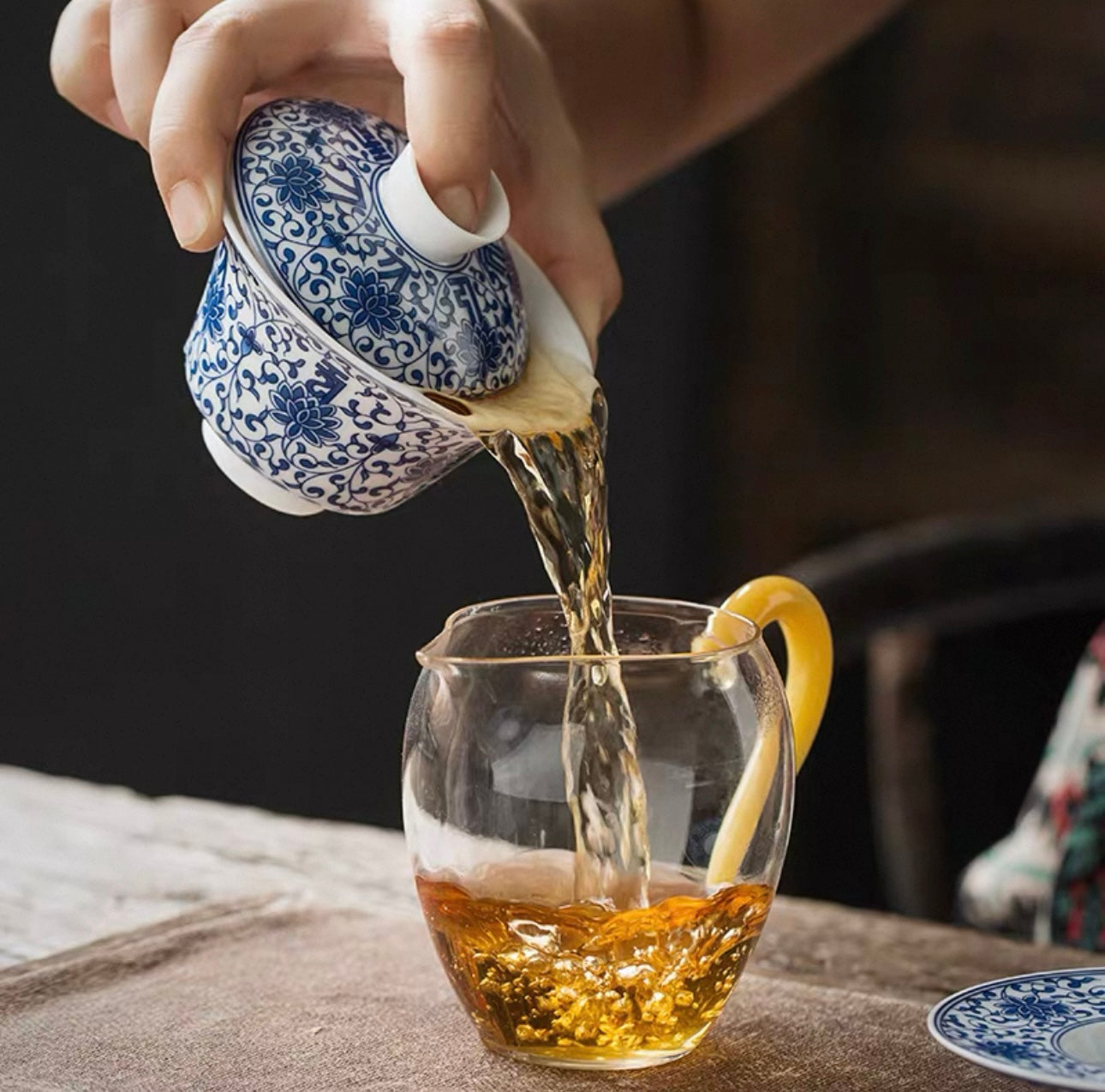 Retro Blue-and-White Porcelain Gaiwan Tea Set