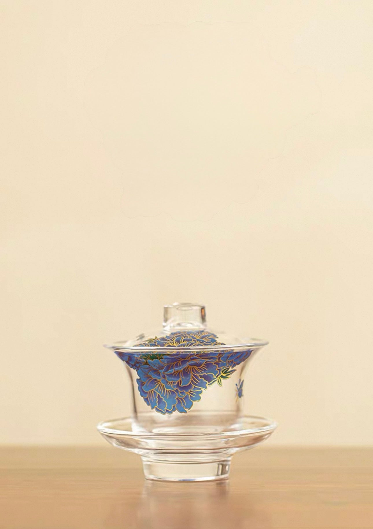 Peony-Etched Glass Gaiwan - Large, Anti-Scald Design