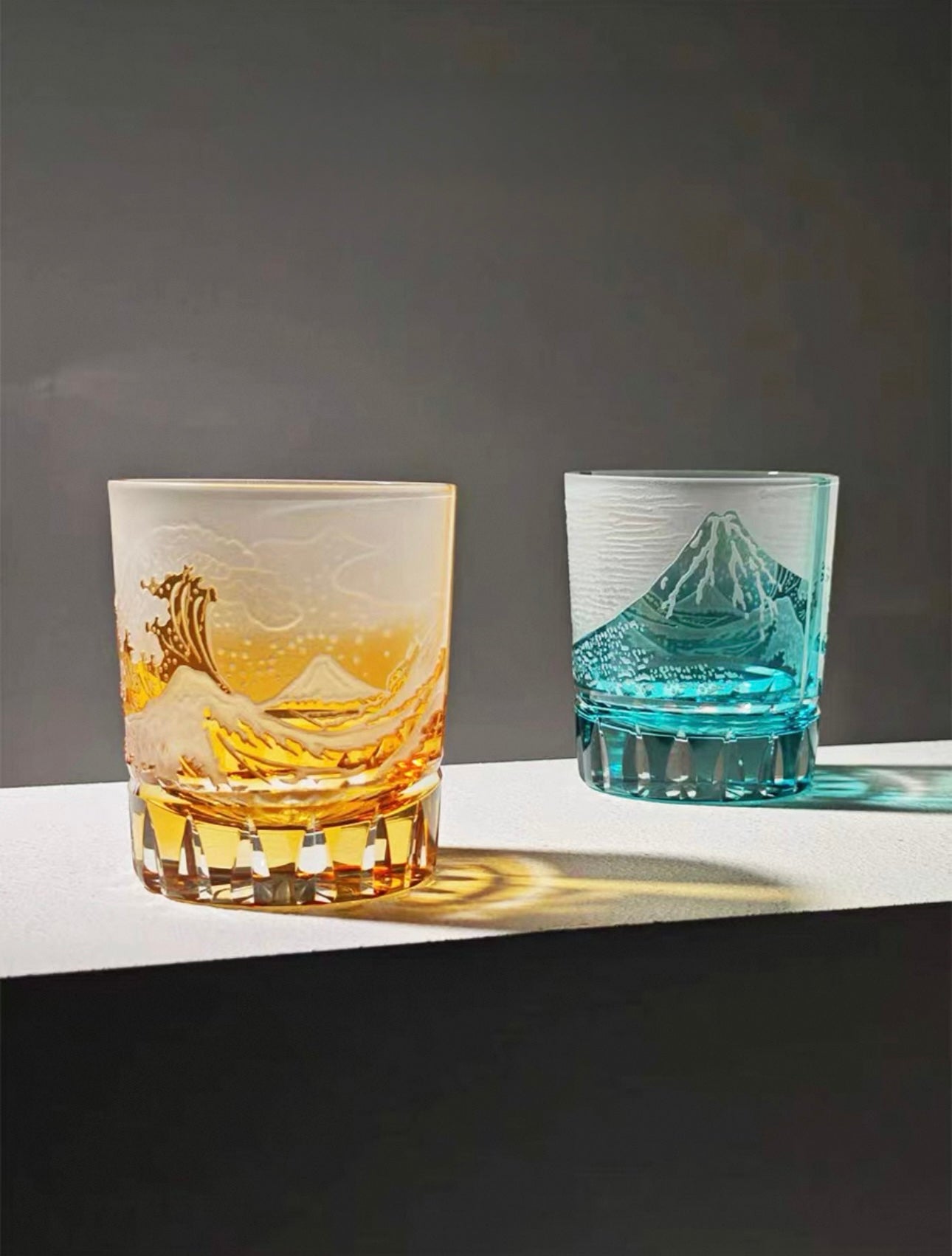 Edo Kiriko Handcrafted "Fuji Wave" Whiskey Glass Collection
