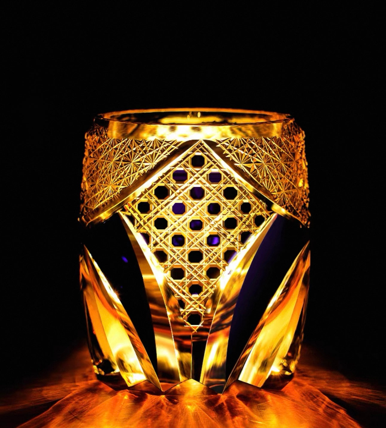 The Golden Armor Edo Kiriko Samurai Whiskey Glass