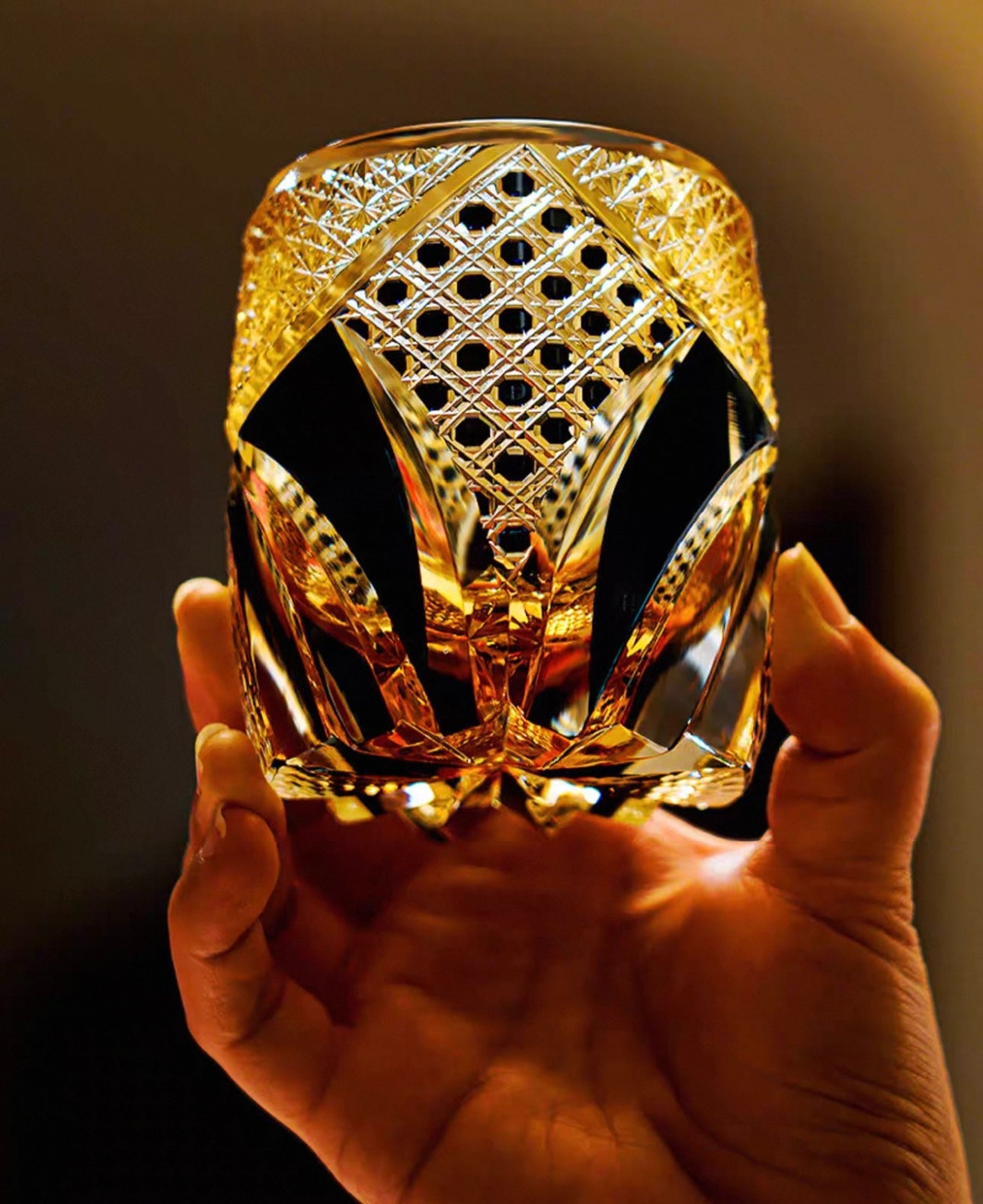 The "Golden Armor" Edo Kiriko Samurai Whiskey Glass