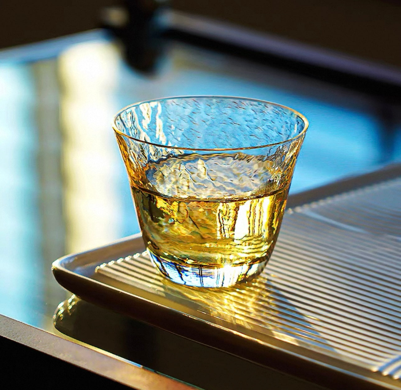 Japanese Amber Hammered Ice Sake Set