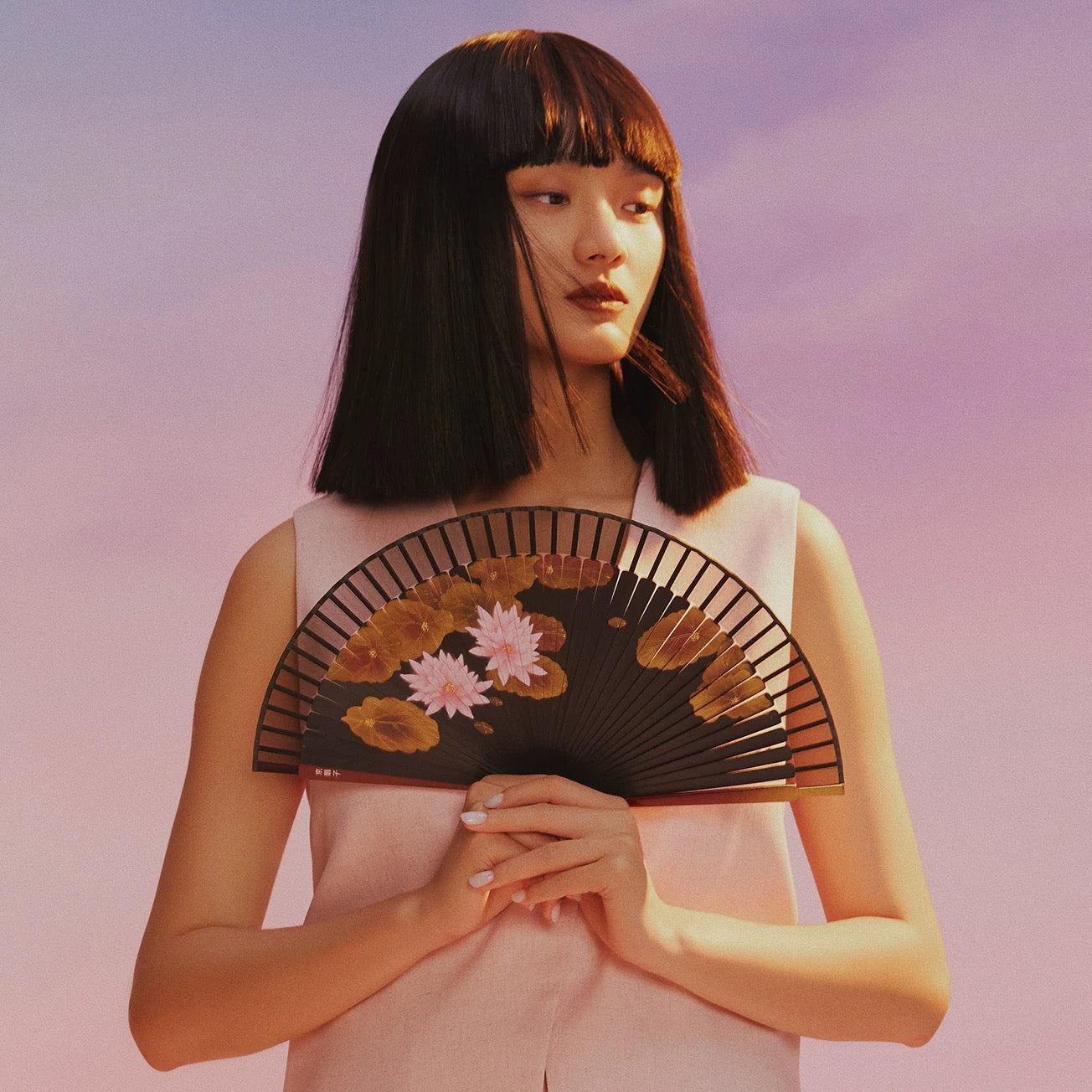 Lotus Silk and Bamboo Folding Fan | Bespoke Handcrafted Collection