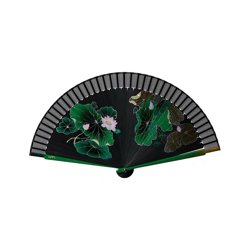 Lotus Silk and Bamboo Folding Fan | Bespoke Handcrafted Collection