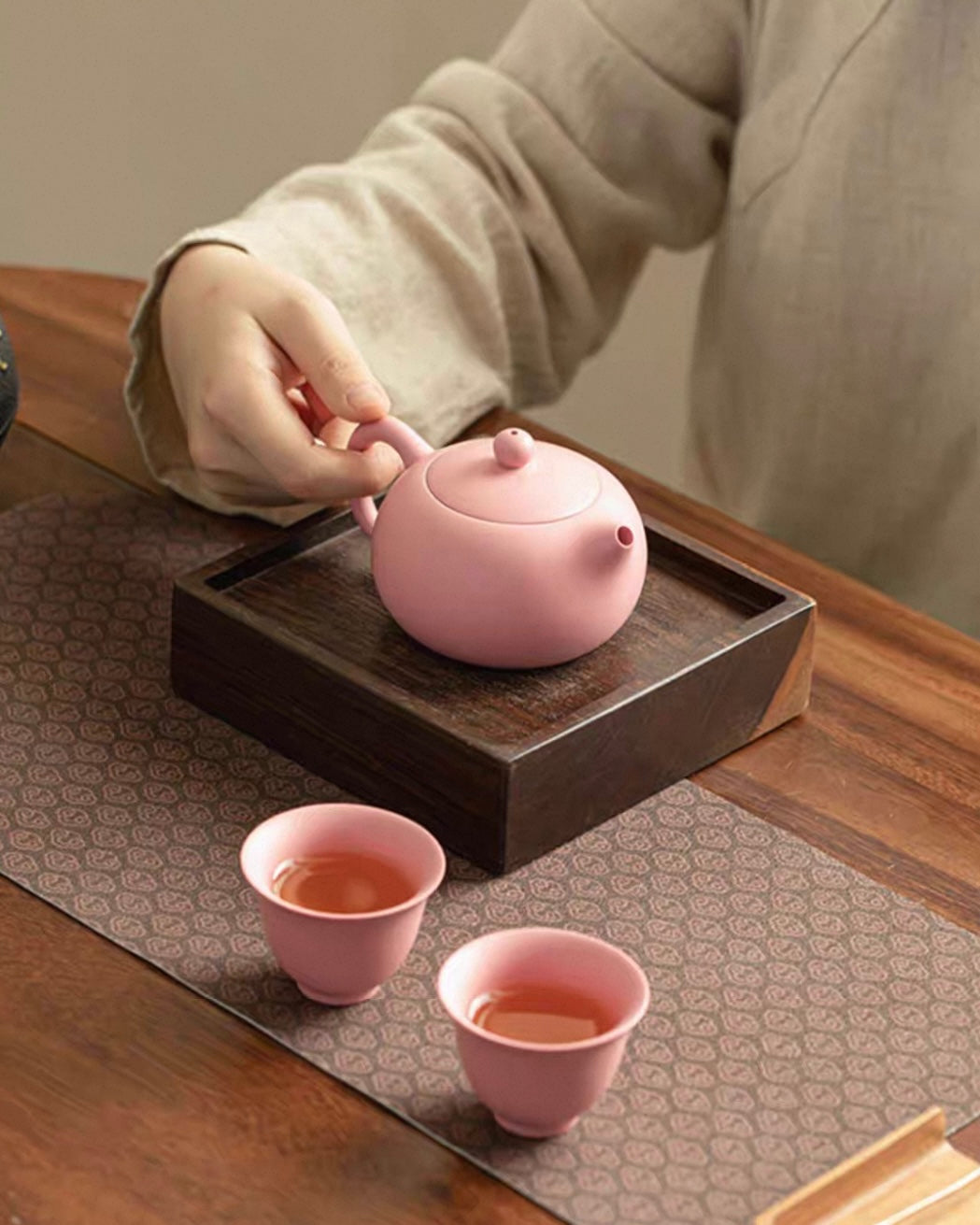 Feminine Luxury "Pink Sand" Xishi Tea Set | Handcrafted Purple Clay Trio