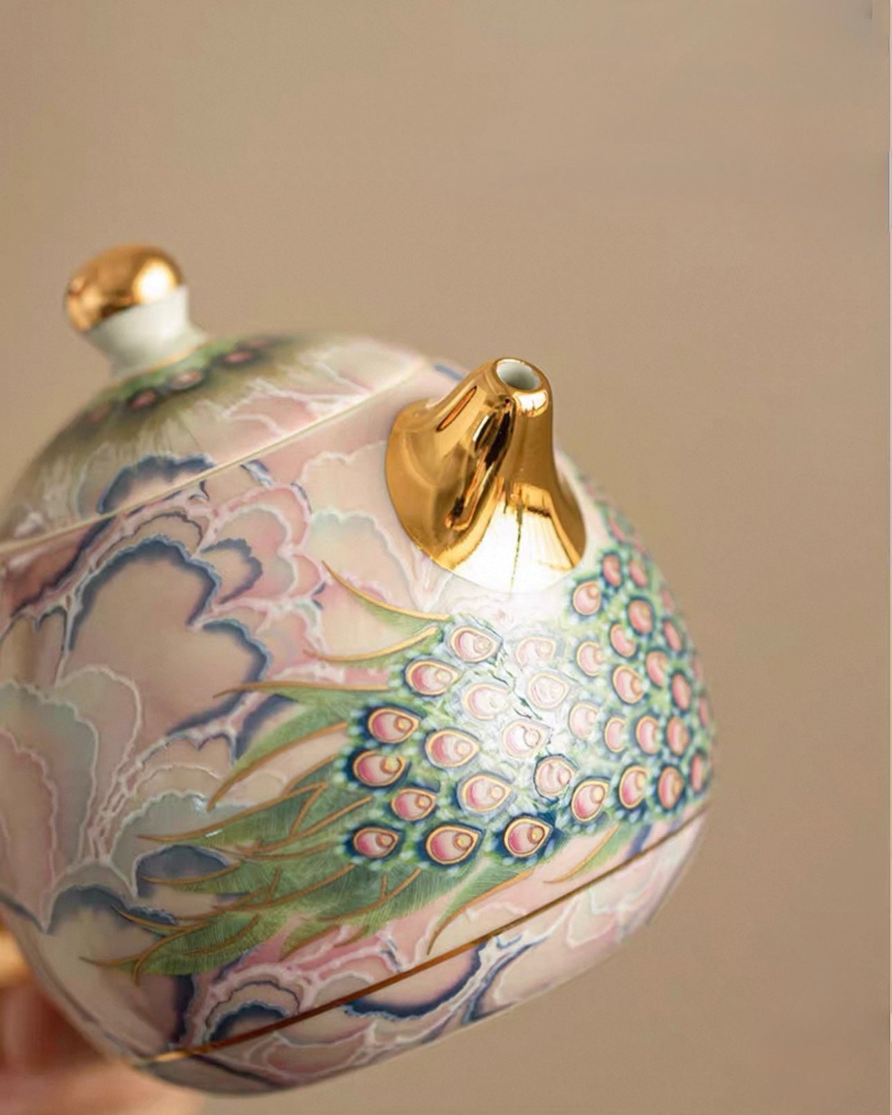 Enamel Peacock Porcelain Tea Set | Luxury Teapot & 2 Cups Trio