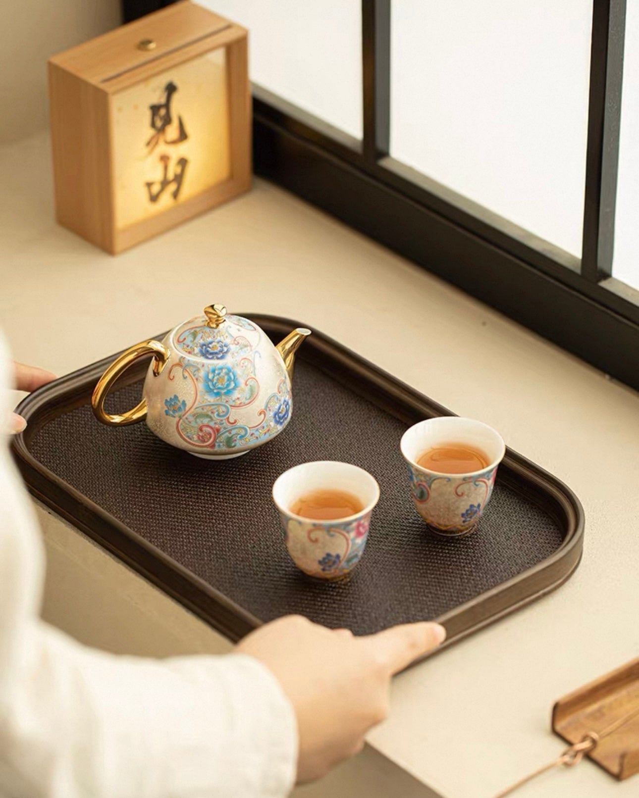 Cloisonné Silver-Inlaid Tea Set | 160ml Enamel Pot & 2 Tasting Cups