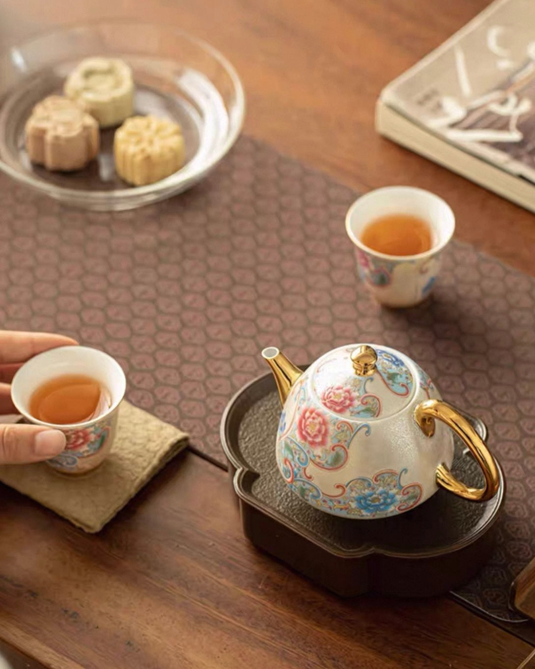 Cloisonné Silver-Inlaid Tea Set | 160ml Enamel Pot & 2 Tasting Cups