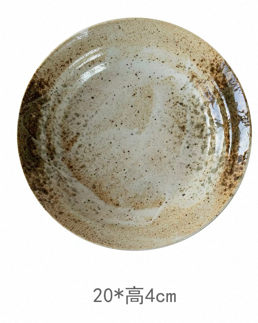 Japanese Imported Mino-Ware Coarse Pottery Large Dinner Plate - Thumbnail 3