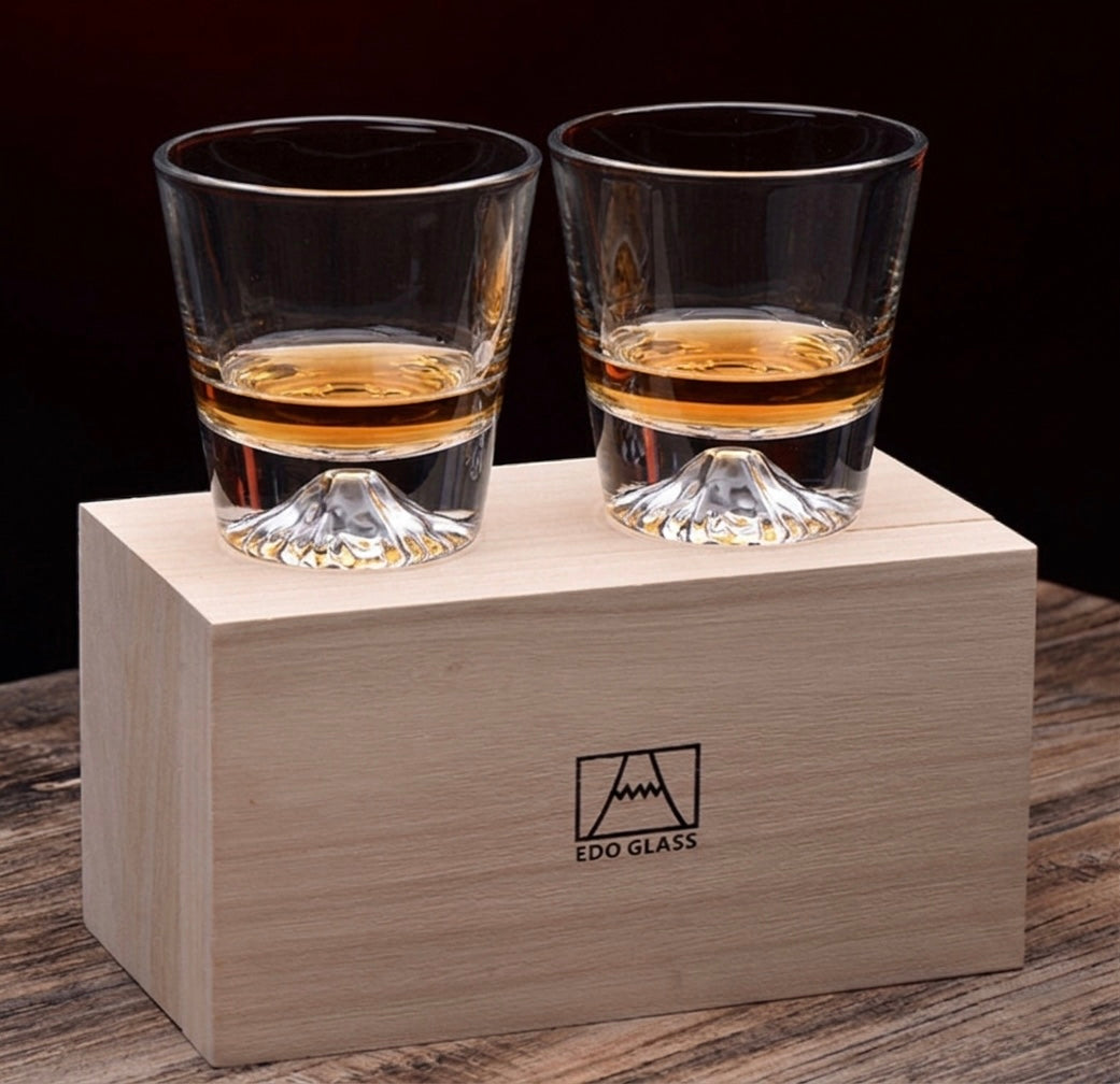 Edo Kiriko Mount Fuji Whisky Glass Set | Handcrafted Japanese