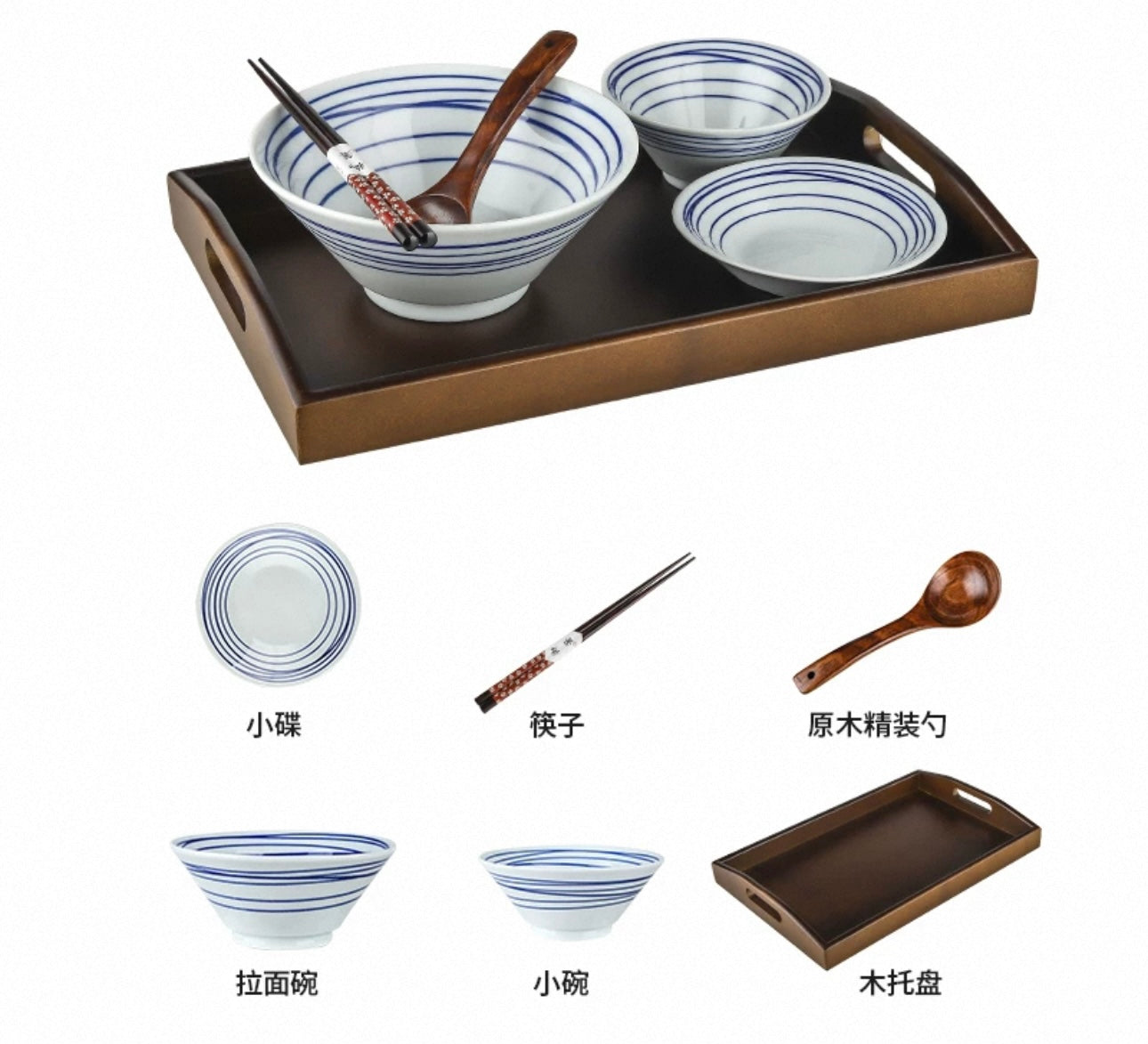 Authentic Japanese Ramen Bowl Set - Handcrafted Ceramic Dinnerware Set of 6