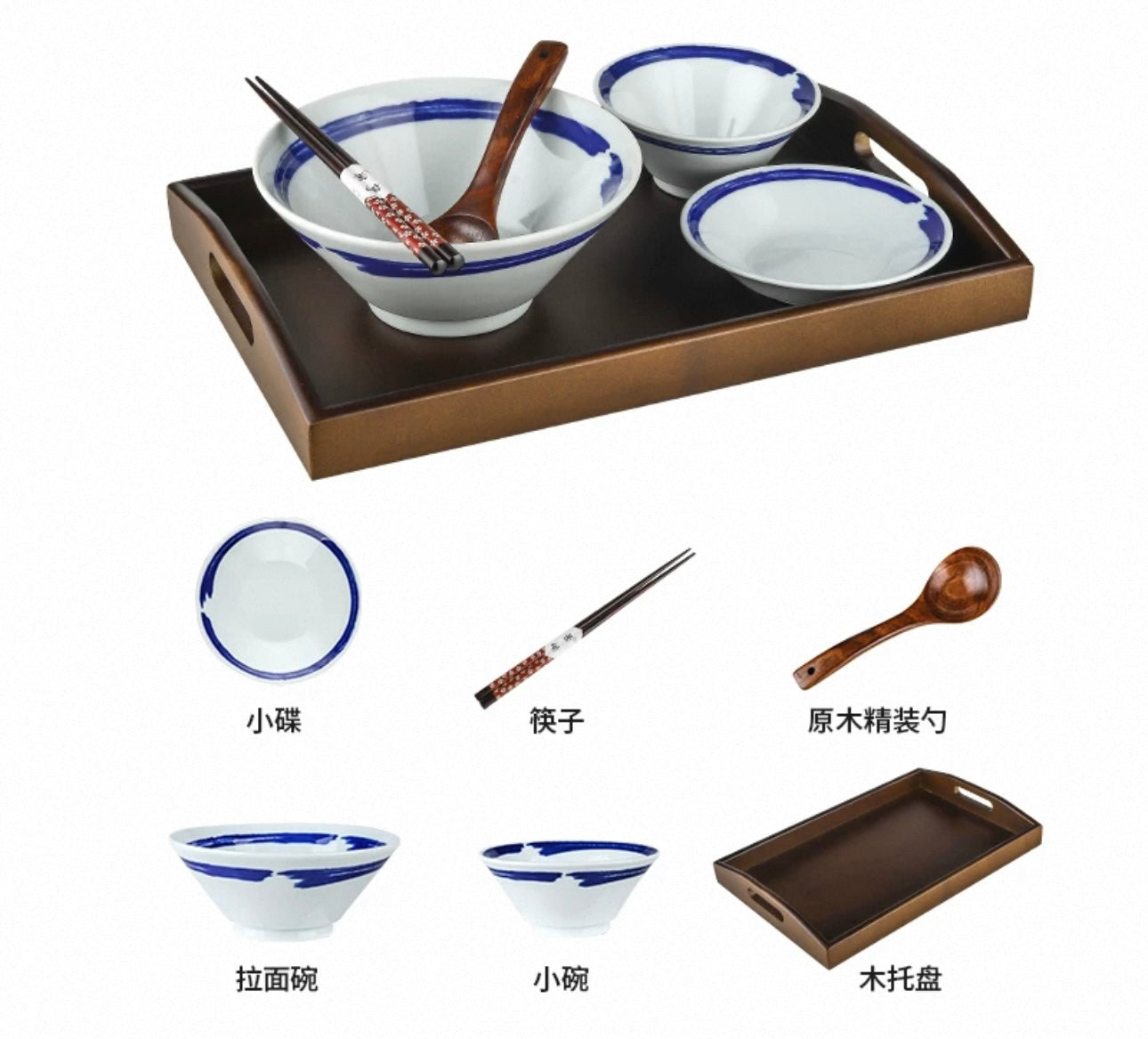 Authentic Japanese Ramen Bowl Set - Handcrafted Ceramic Dinnerware Set of 6