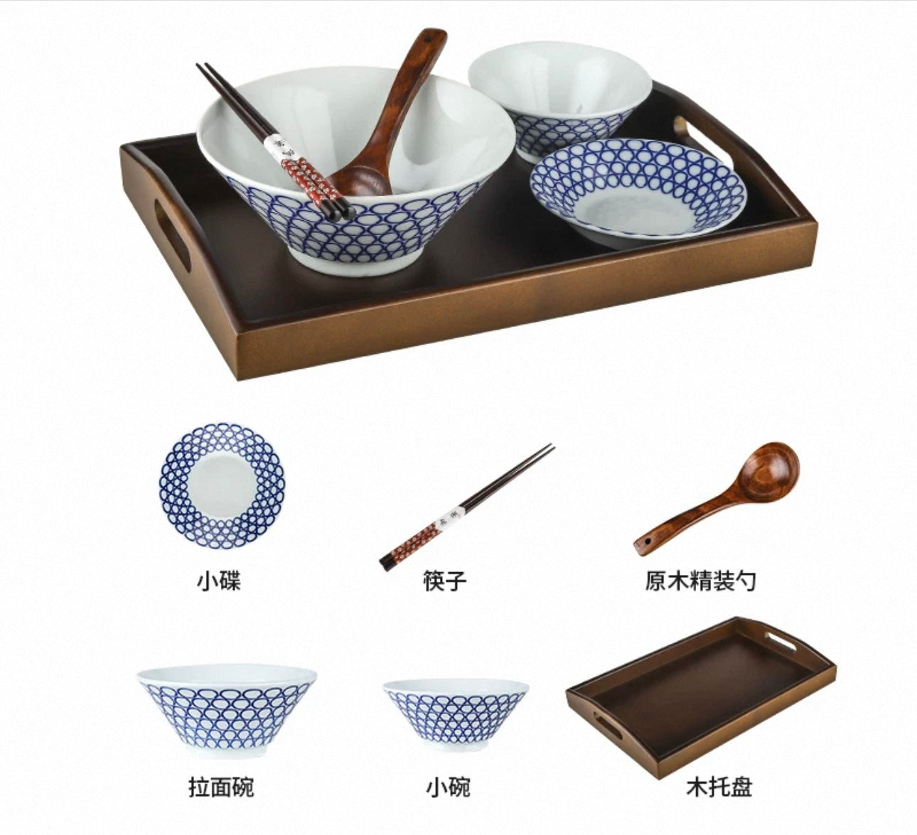 Authentic Japanese Ramen Bowl Set - Handcrafted Ceramic Dinnerware Set of 6