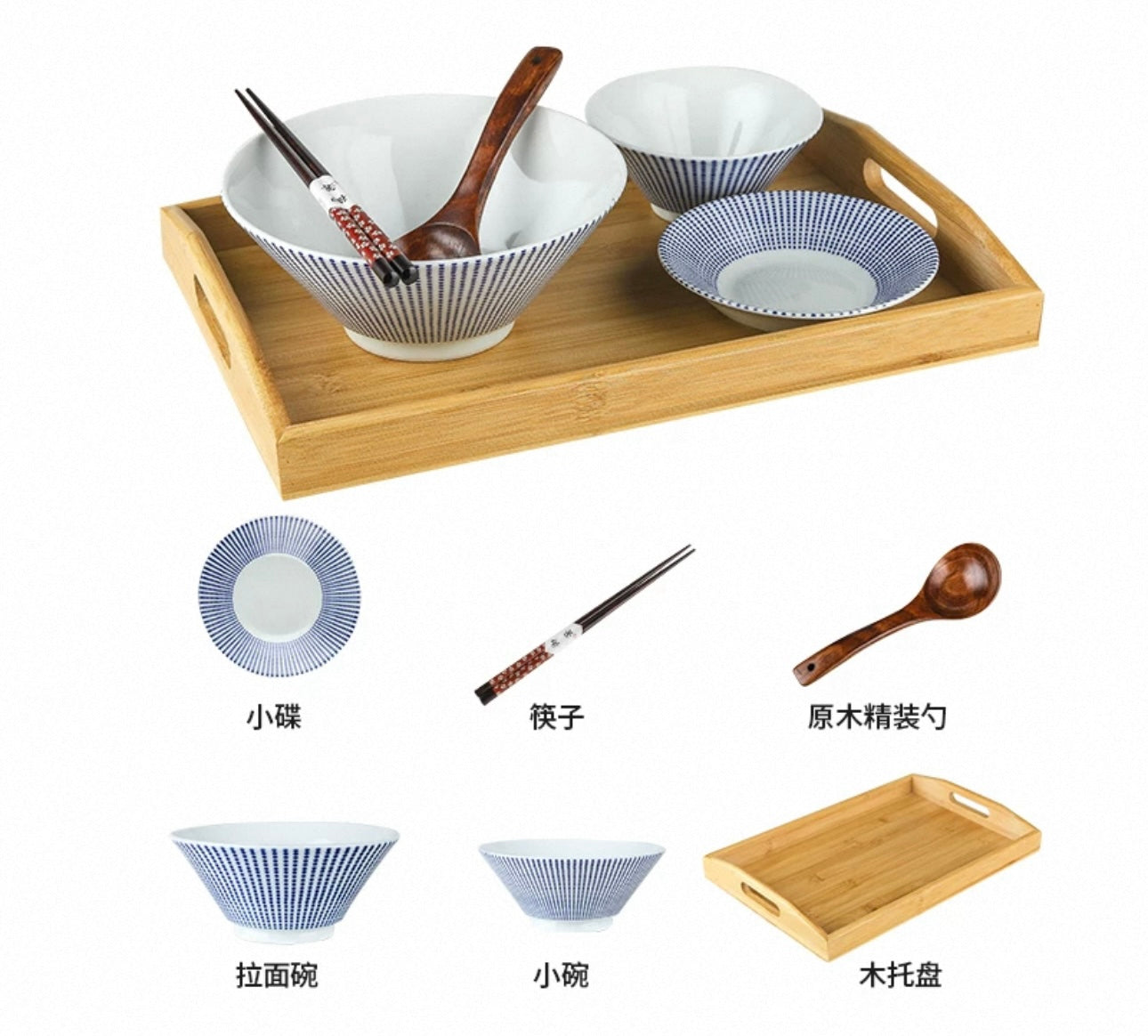 Authentic Japanese Ramen Bowl Set - Handcrafted Ceramic Dinnerware Set of 6