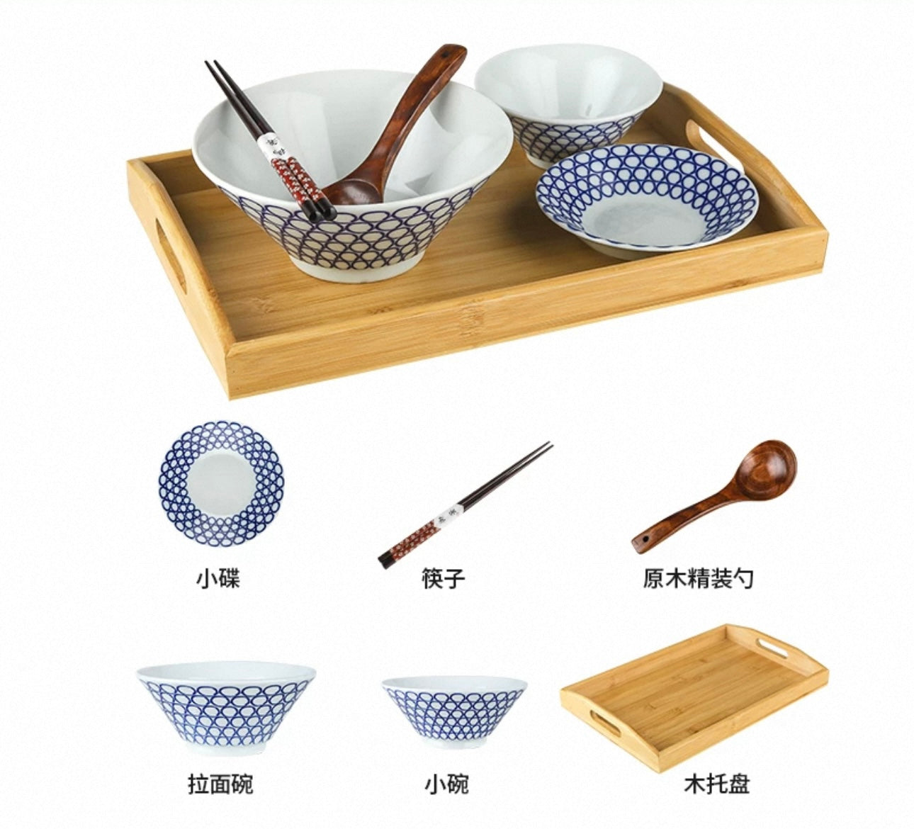 Authentic Japanese Ramen Bowl Set - Handcrafted Ceramic Dinnerware Set of 6
