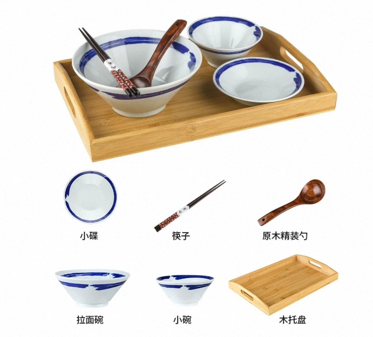 Authentic Japanese Ramen Bowl Set - Handcrafted Ceramic Dinnerware Set of 6