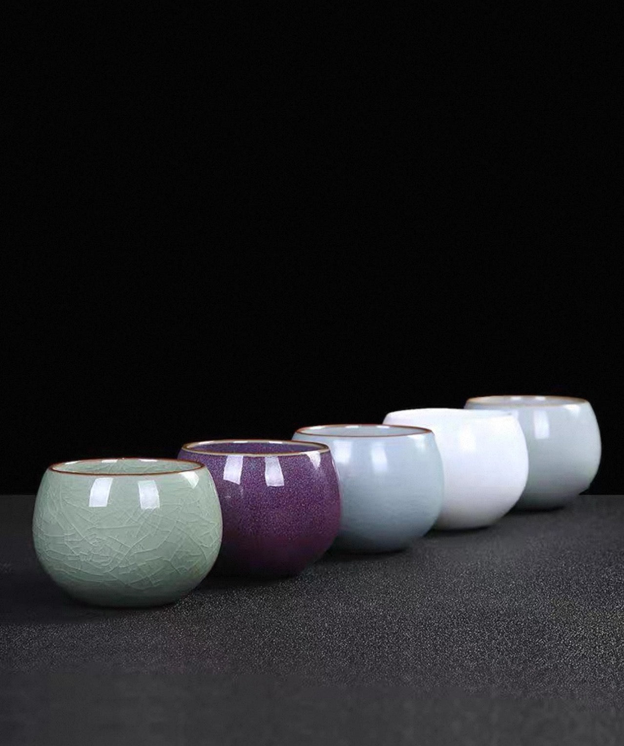 Oriental "Five Great Kilns" Handcrafted Ceramic Rounded Tea Cup Set of 5 – A Legacy of Porcelain Art