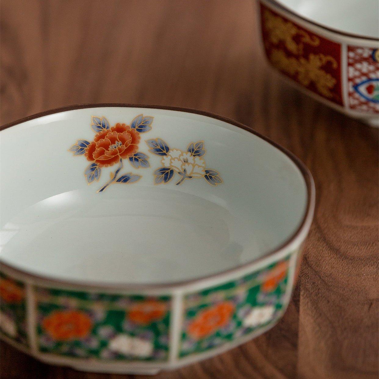 Japanese Mino Ware "Court Dyed Brocade" Octagonal Bowls Set – A Tapestry of Tradition